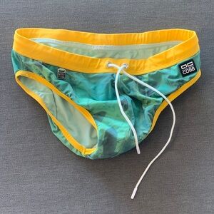 Men's Green and Yellow Swim Trunks
